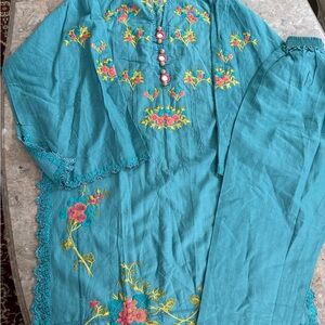 Teal Embroidered Kurta Set